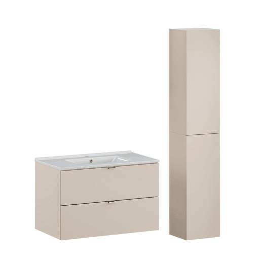 Conjunto móvel de lavatório simples embutido Azel Cachemire 80cm e coluna