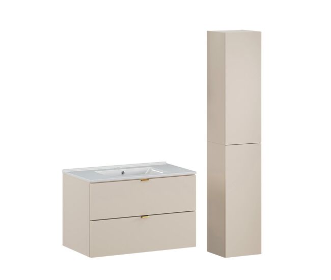 Conjunto de muebles lavabo individual encastrado 80cm y columna azel cachemira