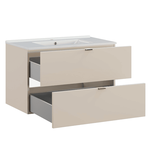 Conjunto móvel de lavatório simples embutido Azel Cachemire 80cm e coluna