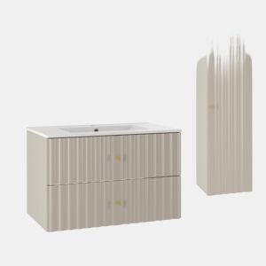 Conjunto móvel lavatório simples embutido 80cm coluna Izae Caxemira