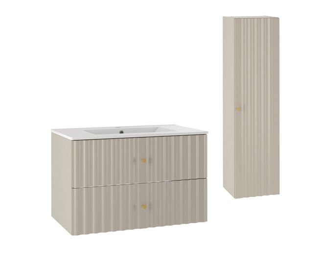 Conjunto de muebles con lavabo individual encastrado 80cm y columna izae cachemira