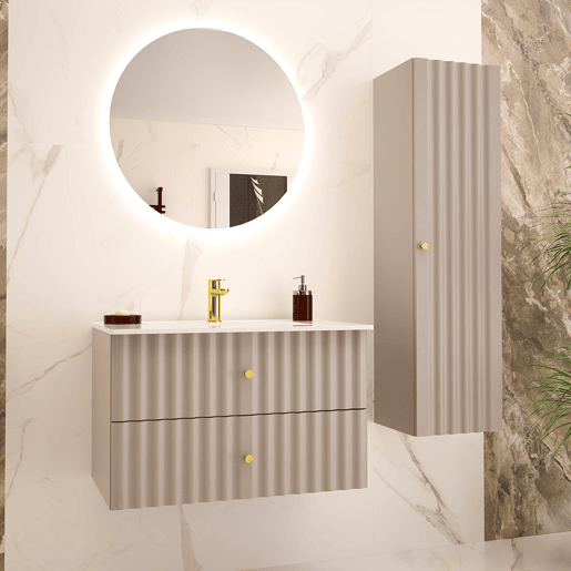 Conjunto móvel lavatório simples embutido 80cm coluna Izae Caxemira