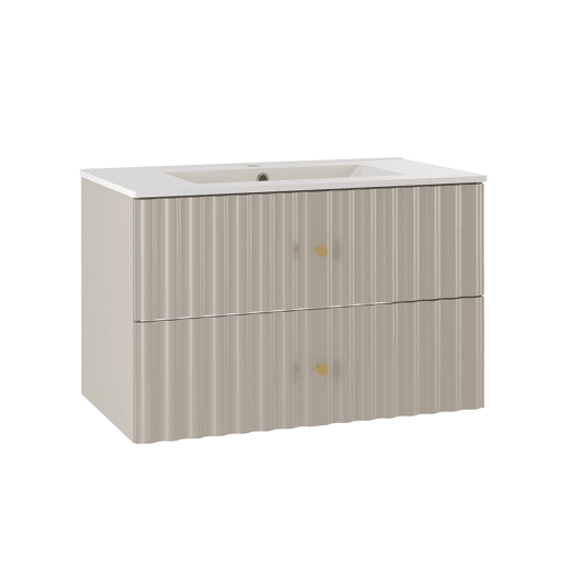 Conjunto móvel lavatório simples embutido 80cm coluna Izae Caxemira