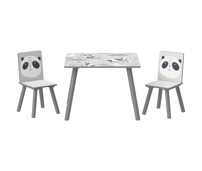 Zonekiz mesa y sillas infantiles de 3 piezas mesa infantil con 2 sillas juego de muebles para actividades para niños de 3-8 años para dormitorio sala de juegos gris y blanco