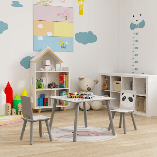 ZONEKIZ Conjunto de Mesa e Cadeiras para Crianças de 3 Peças Mesa Infantil com 2 Cadeiras Conjunto de Móveis para Atividades com Crianças de 3-8 Anos para Dormitório Sala de Jogos Cinza