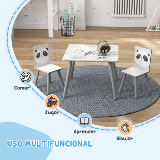 ZONEKIZ Conjunto de Mesa e Cadeiras para Crianças de 3 Peças Mesa Infantil com 2 Cadeiras Conjunto de Móveis para Atividades com Crianças de 3-8 Anos para Dormitório Sala de Jogos Cinza