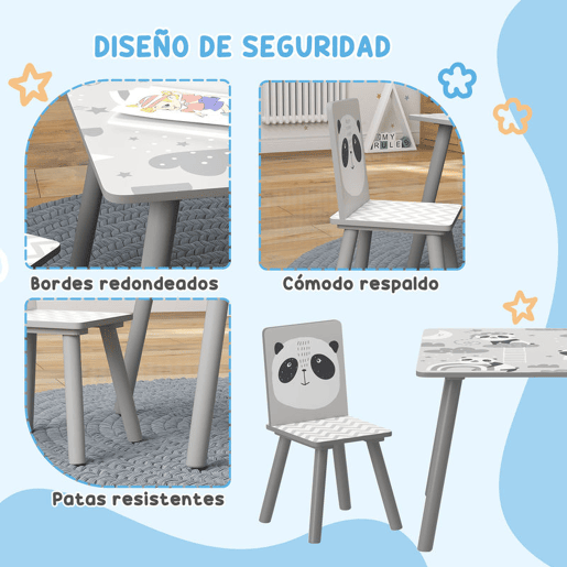 ZONEKIZ Conjunto de Mesa e Cadeiras para Crianças de 3 Peças Mesa Infantil com 2 Cadeiras Conjunto de Móveis para Atividades com Crianças de 3-8 Anos para Dormitório Sala de Jogos Cinza