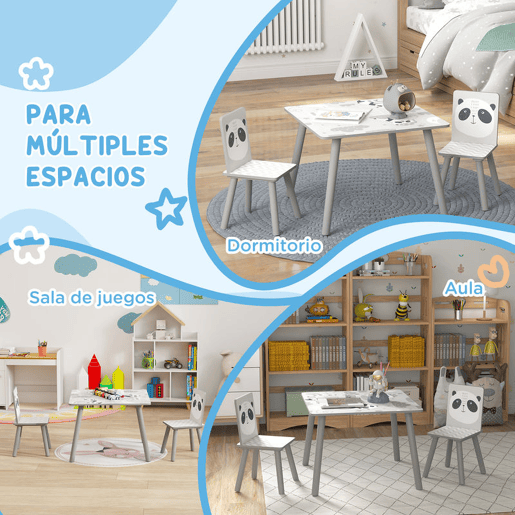 ZONEKIZ Conjunto de Mesa e Cadeiras para Crianças de 3 Peças Mesa Infantil com 2 Cadeiras Conjunto de Móveis para Atividades com Crianças de 3-8 Anos para Dormitório Sala de Jogos Cinza