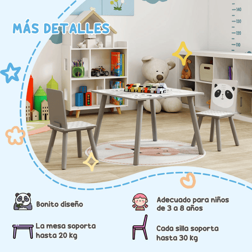 ZONEKIZ Conjunto de Mesa e Cadeiras para Crianças de 3 Peças Mesa Infantil com 2 Cadeiras Conjunto de Móveis para Atividades com Crianças de 3-8 Anos para Dormitório Sala de Jogos Cinza