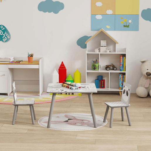 ZONEKIZ Conjunto de Mesa e Cadeiras para Crianças de 3 Peças Mesa Infantil com 2 Cadeiras Conjunto de Móveis para Atividades com Crianças de 3-8 Anos para Dormitório Sala de Jogos Cinza