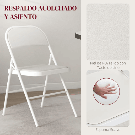 HOMCOM Conjunto de 2 Cadeiras Dobráveis Cadeiras Dobráveis com Encosto e Estrutura de Aço para Sala de Estar Escritório Estúdio 45x46x78 cm Branco