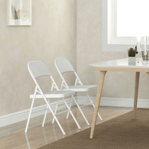 HOMCOM Conjunto de 2 Cadeiras Dobráveis Cadeiras Dobráveis com Encosto e Estrutura de Aço para Sala de Estar Escritório Estúdio 45x46x78 cm Branco