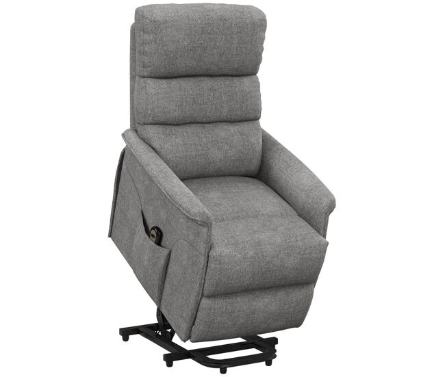 Homcom sillón relax reclinable eléctrico levanta personas, sillón elevador con control remoto, reposapiés, tapizado en lino, bolsillo lateral, para salón, dormitorio, gris