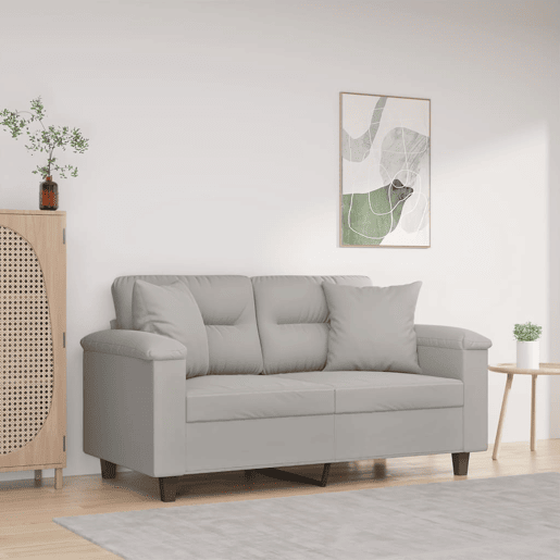 vidaXL Sofá 2 lugares c almofadas 120 cm microfibra cinzento-claro vidaXL Sofá 2 lugares c almofadas 120 cm microfibra cinzento-claro