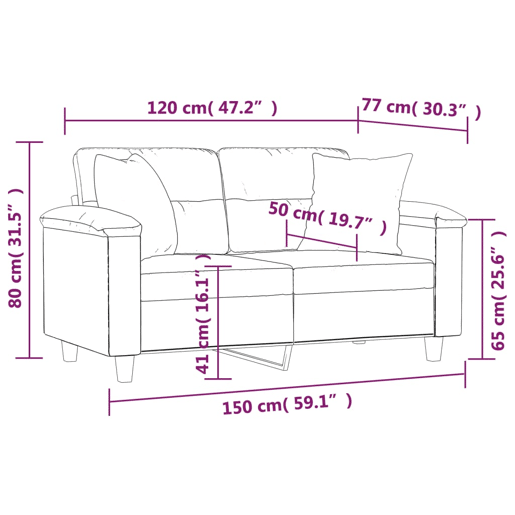 vidaXL Sofá 2 lugares c almofadas 120 cm microfibra cinzento-claro vidaXL Sofá 2 lugares c almofadas 120 cm microfibra cinzento-claro
