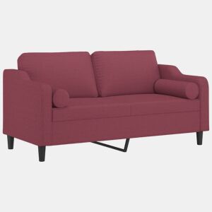 vidaXL Sofá 2 lug. + almofadas decorativas 140cm tecido vermelho tinto