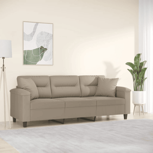 vidaXL Sofá 3 lugares c almofadas 180 cm microfibra cinza-acastanhado