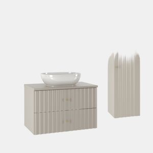 Conjunto móvel simples lavatório 80cm e coluna Izae Caxemira