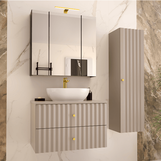 Conjunto móvel simples lavatório 80cm e coluna Izae Caxemira