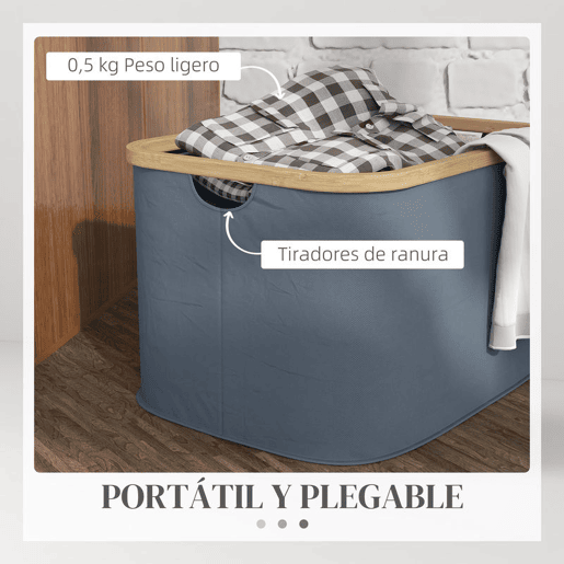 HOMCOM Cesto para Roupa Dobrável Cesto para Roupa Suja 36 L com Pega para Casa de Banho Dormitório Lavandaria 44,3x33,3x26,5 cm Cinza