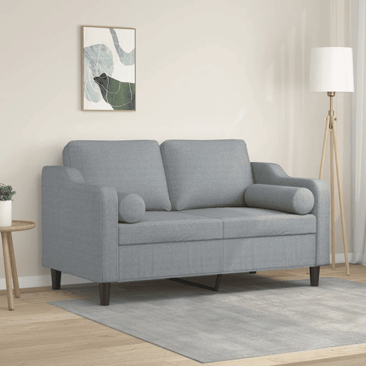 vidaXL Sofá 2 lugares + almofadas decorativas 120cm tecido cinza-claro vidaXL Sofá 2 lugares + almofadas decorativas 120cm tecido cinza-claro