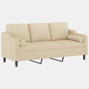 vidaXL Sofá 3 lugares + almofadas decorativas 180 cm tecido cor creme