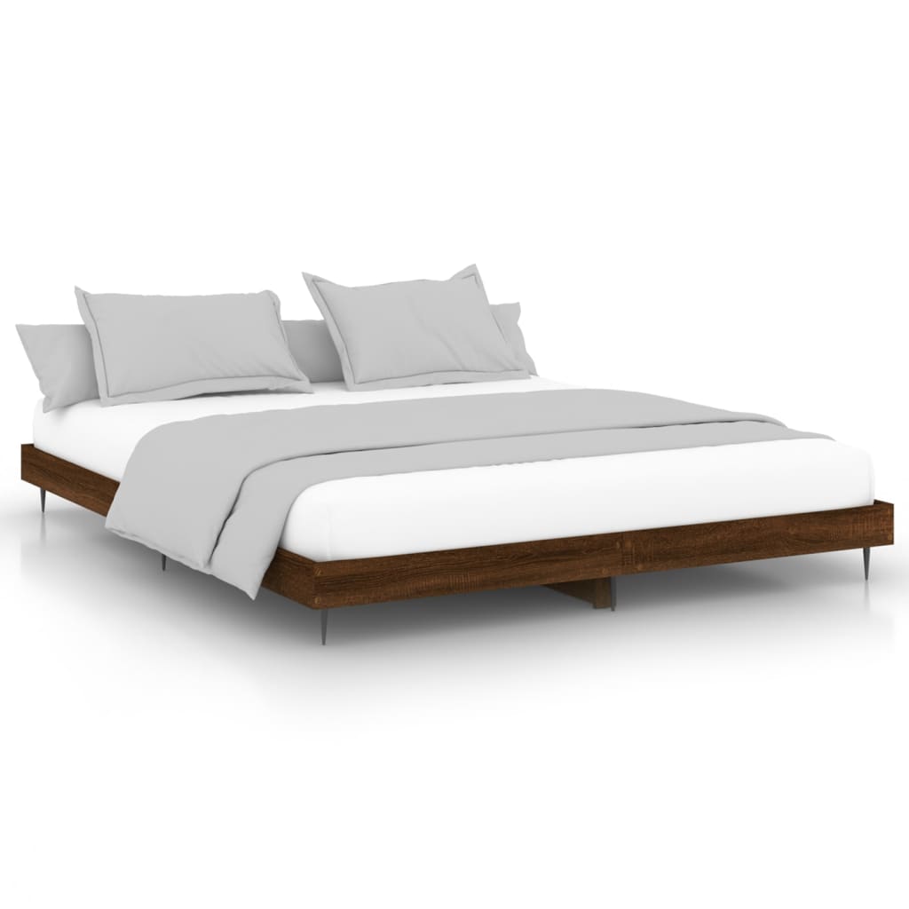 estructura de cama madera contrachapada marron roble 200x200 cm