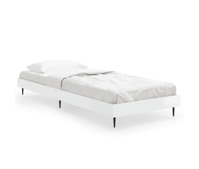 Estructura de cama madera contrachapada blanco brillo 75x190 cm