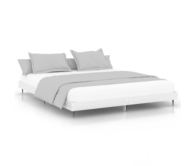 Estructura de cama madera contrachapada blanco brillo 200x200cm