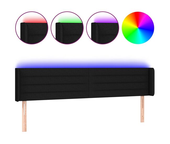 Cabecero con led de tela negro 203x16x78/88 cm