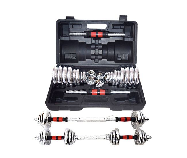 Set completo de musculación para entrenamiento en casa. incluye barra, pesas y discos para un entrenamiento de fuerza integral.