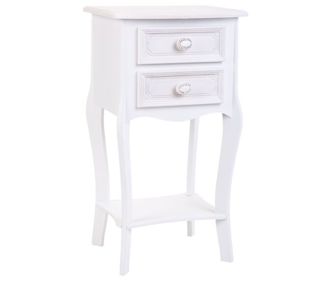 Mesita de madera de 2 cajones y 1 balda blanco 38x31.5x71