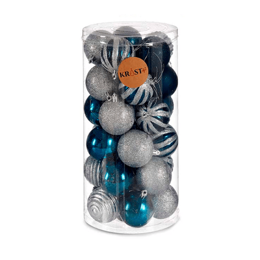 Conjunto de bolas de Natal Azul Prateado Plástico Ø 6 cm (6 Unidades)