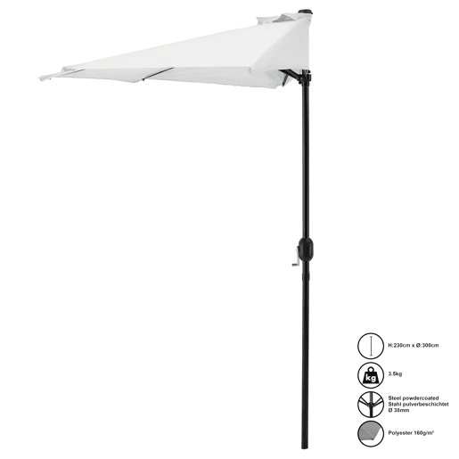 Meio guarda-sol Eger semicircular com manivela Ø300 Branco casa.pro Meio guarda-sol Eger semicircular com manivela Ø300 Branco casa.pro