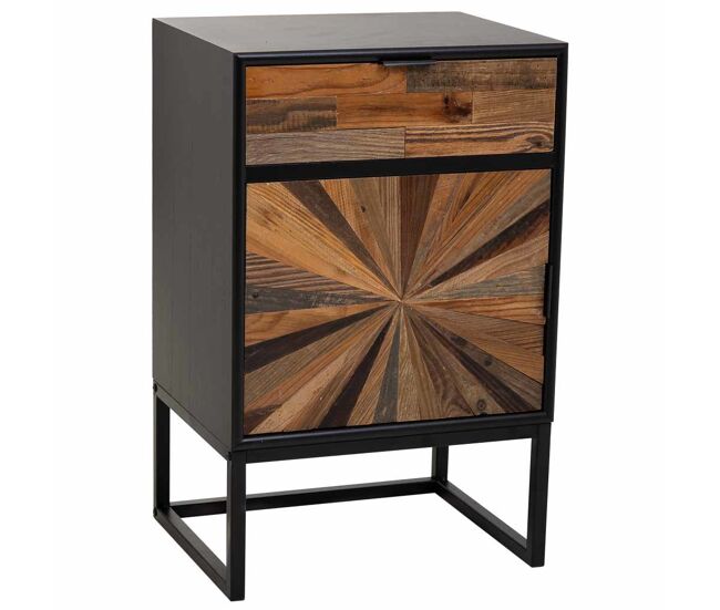 Mesita de madera y metal de 1 cajon y 1 puerta marrón 44x36x67