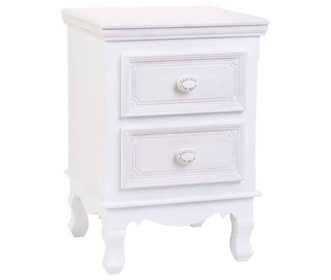 Mesita de madera de 2 cajones blanco 37x33.5x53