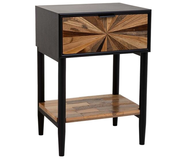 Mesita de madera y metal de 1 cajon y 1 balda marron 41x32x60