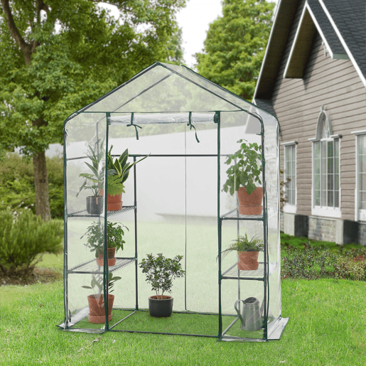 Estufa de jardim Hoorn aço PVC plástico 140 x 73 x 195 cm en.casa