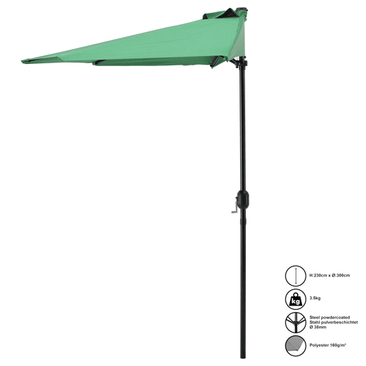 Meio guarda-sol Eger semicircular com manivela Ø300 Verde casa.pro