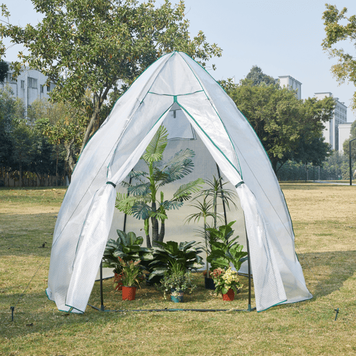 Estufa exterior de alumínio Hunze com grelha de aço e cobertura PE 200xØ240cm - Branco en.casa