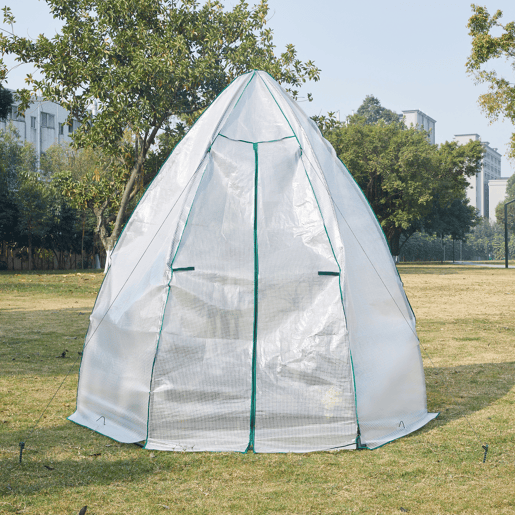 Estufa exterior de alumínio Hunze com grelha de aço e cobertura PE 200xØ240cm - Branco en.casa