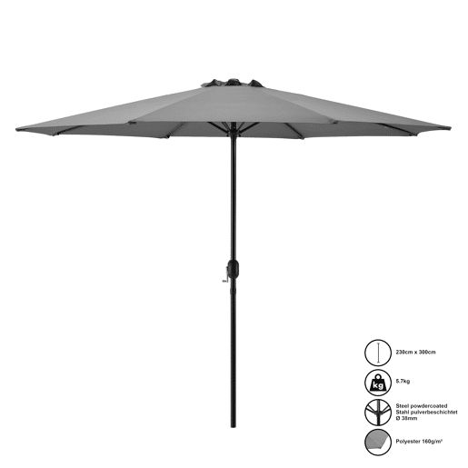 Guarda-sol Sonn com pega poliésteraço 300 x 230 cm Cinzento casa.pro