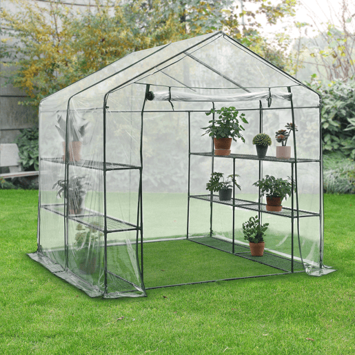 Estufa de jardim Grünau aço PVC 200x200x220 cm transparente en.casa