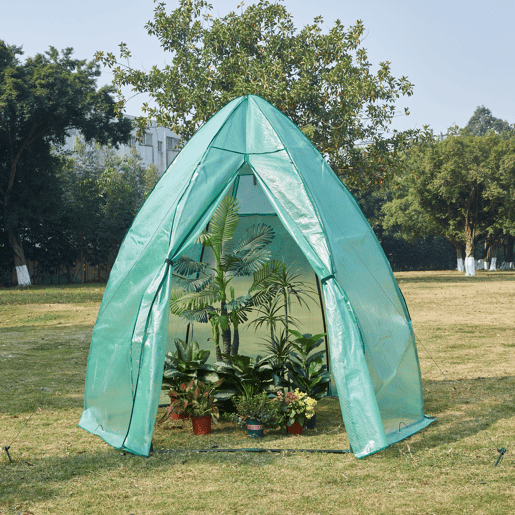 Estufa de chapa para exterior Hunze com estante de aço e cobertura PE 200xØ240cm - Verde en.casa