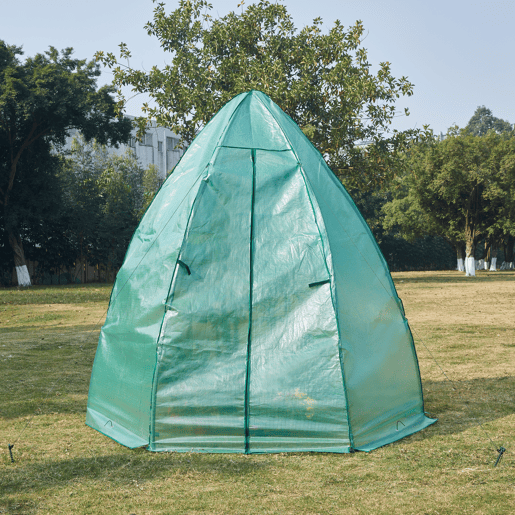 Estufa de chapa para exterior Hunze com estante de aço e cobertura PE 200xØ240cm - Verde en.casa