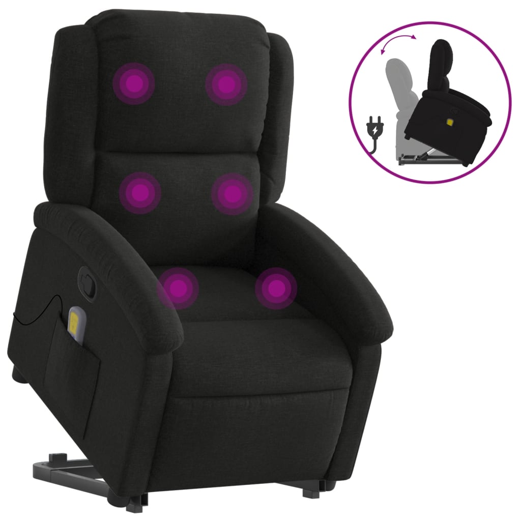 Vidaxl sillón reclinable de masaje elevable tela negro