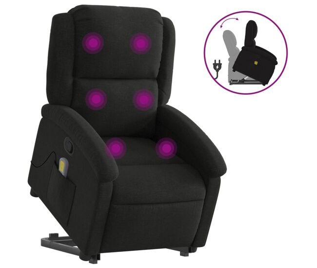 Vidaxl sillón reclinable de masaje elevable tela negro