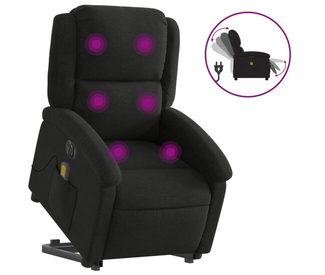 Vidaxl sillón de masaje eléctrico reclinable elevable tela negro