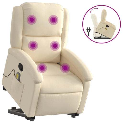 vidaXL Poltrona elevatória de massagens tecido cor creme vidaXL Poltrona elevatória de massagens tecido cor creme