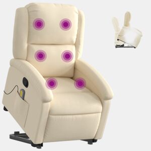 vidaXL Poltrona elevatória de massagens tecido cor creme